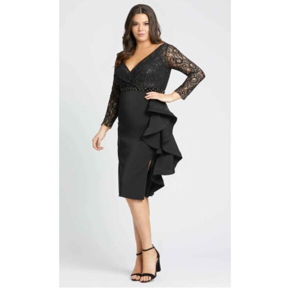 Mac Duggal NWT size 18W black long sleeve formal dress style 67545